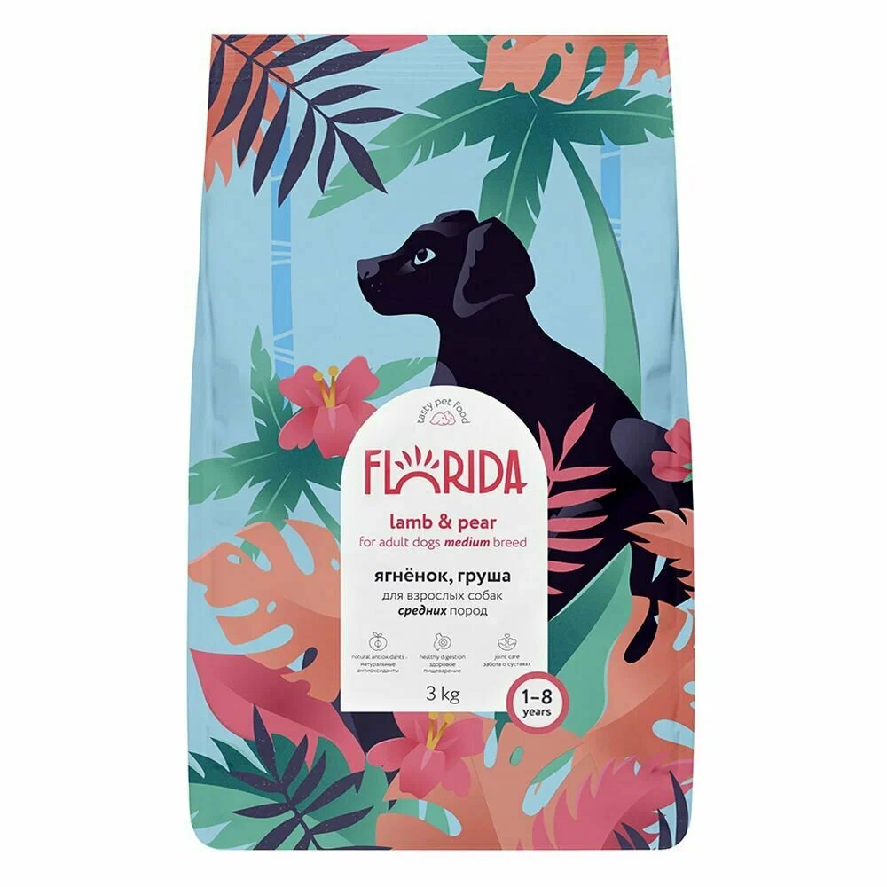 FLORIDA Сухой корм для взрослых собак средних пород с ягненком и грушей, Medium Adult Lamb 3кг
