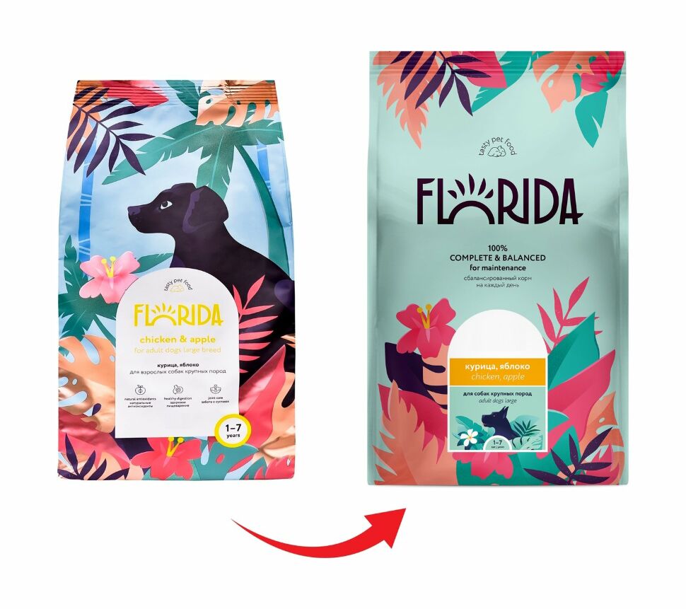 FLORIDA Флорида для взрослых собак крупных пород с курицей и яблоком, 1кг