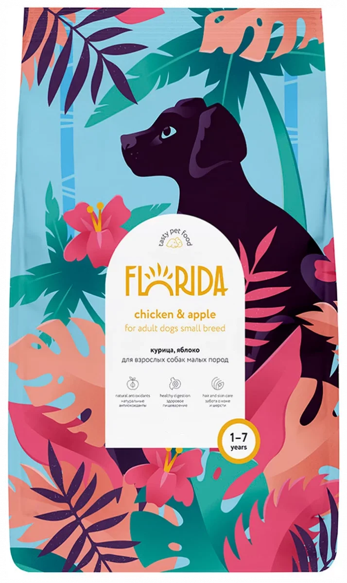FLORIDA Сухой корм для взрослых собак малых пород с курицей и яблоком, Mini Adult Chicken 1кг