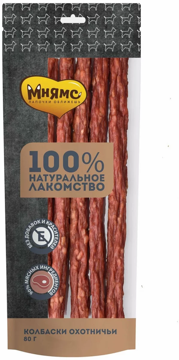 Мнямс лакомства для собак колбаски охотничьи 80гр